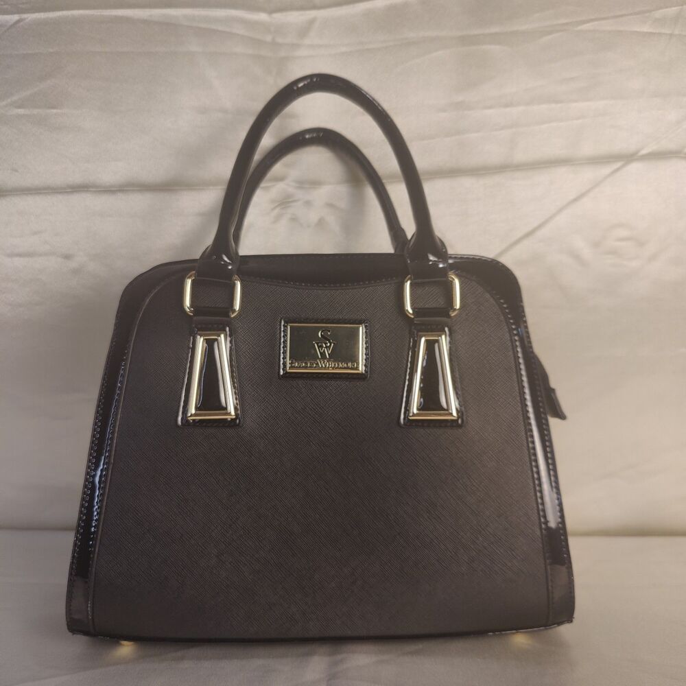 Little Black Bag by Stacey Whitmore Handbag Faux Saffiano Style Leather Gold